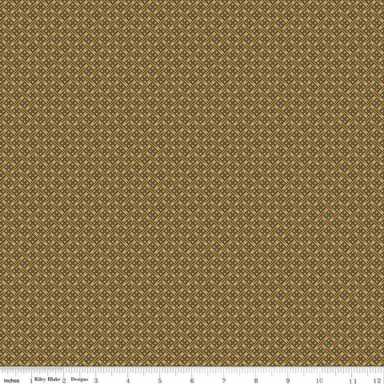Image of Vera's Garden Basket Weave Brown quilting cotton fabric by Vicki McCarty for Riley Blake Designs. Features weave on a brown background. Cute Little Fabric Shop