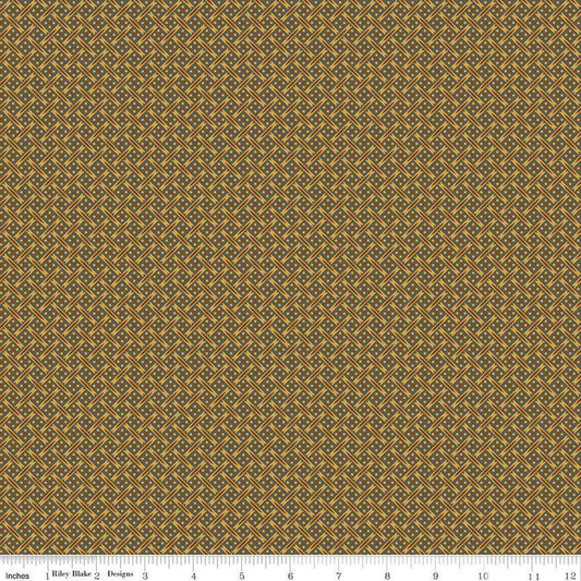 Image of Vera's Garden Basket Weave Brown quilting cotton fabric by Vicki McCarty for Riley Blake Designs. Features weave on a brown background. Cute Little Fabric Shop
