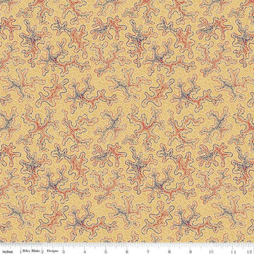 Image of Vera's Garden Vera's Dot Art Gold quilting cotton fabric by Vicki McCarty for Riley Blake Designs. Features dots on a yellow background. Cute Little Fabric Shop