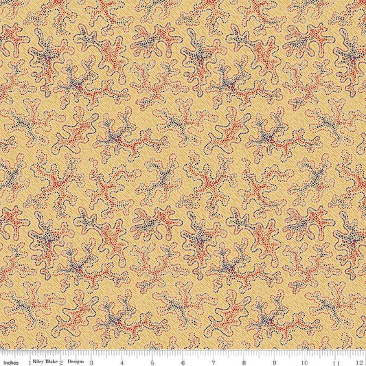 Image of Vera's Garden Vera's Dot Art Gold quilting cotton fabric by Vicki McCarty for Riley Blake Designs. Features dots on a yellow background. Cute Little Fabric Shop