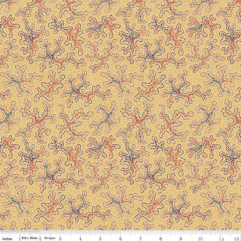 Image of Vera&#39;s Garden Vera&#39;s Dot Art Gold quilting cotton fabric by Vicki McCarty for Riley Blake Designs. Features dots on a yellow background. Cute Little Fabric Shop