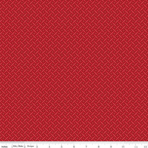 Image of Vera&#39;s Garden Basket Weave Red quilting cotton fabric by Vicki McCarty for Riley Blake Designs. Features weave on a red background. Cute Little Fabric Shop