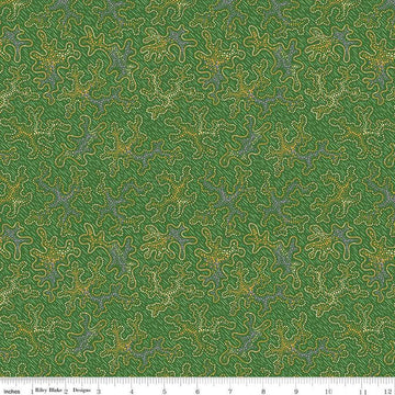 Image of Vera's Garden Vera's Dot Art Green quilting cotton fabric by Vicki McCarty for Riley Blake Designs. Features dots on a green background. Cute Little Fabric Shop