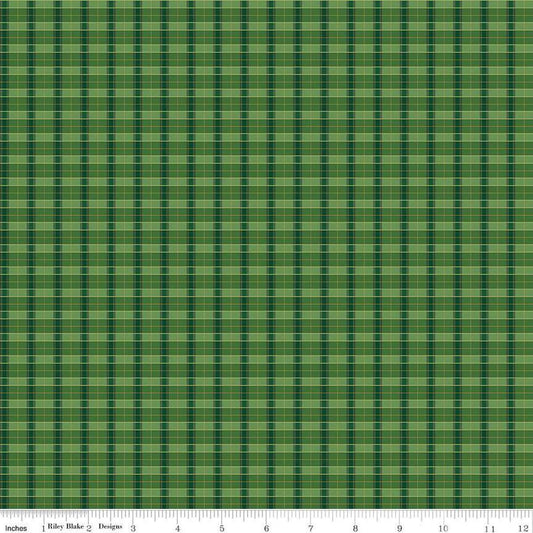 Image of Vera's Garden Plaid Green quilting cotton fabric by Vicki McCarty for Riley Blake Designs. Features squares on a green background. Cute Little Fabric Shop