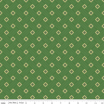 Image of Vera's Garden Blocks Green quilting cotton fabric by Vicki McCarty for Riley Blake Designs. Features squares on a green background. Cute Little Fabric Shop