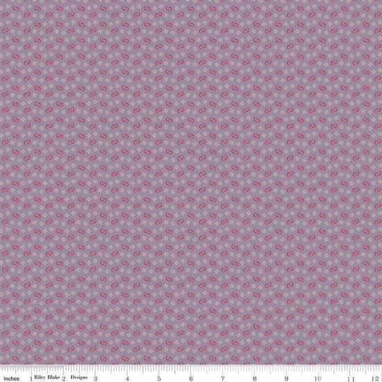 Image of Vera's Garden Circles Lavender quilting cotton fabric by Vicki McCarty for Riley Blake Designs. Features shapes on a purple background. Cute Little Fabric Shop
