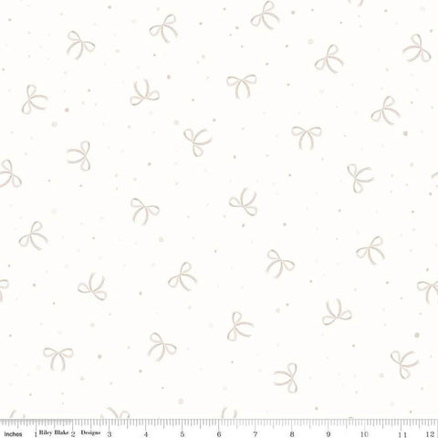 Image of Hush Hush 5 Peek-A-Bow quilting cotton fabric by Assorted Designers for Riley Blake Designs. Features bows on an off-white background. Cute Little Fabric Shop.