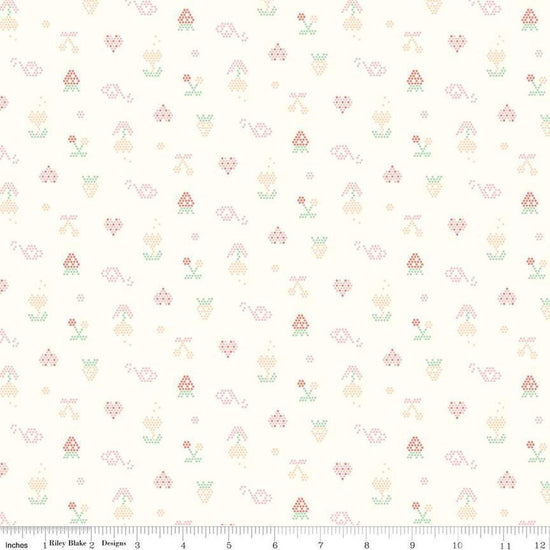 Image of Hush Hush 5 Summer Love quilting cotton fabric by Assorted Designers for Riley Blake Designs. Features plants on an off-white background. Cute Little Fabric Shop.