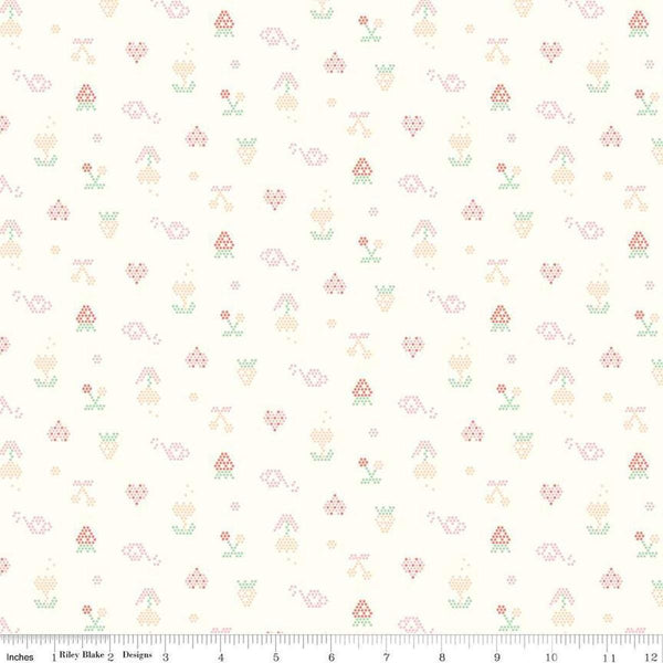 Image of Hush Hush 5 Summer Love quilting cotton fabric by Assorted Designers for Riley Blake Designs. Features plants on an off-white background. Cute Little Fabric Shop.