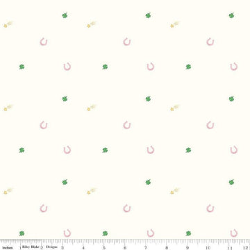 Image of Hush Hush 5 Lucky Charms quilting cotton fabric by Assorted Designers for Riley Blake Designs. Features shapes on an off-white background. Cute Little Fabric Shop.