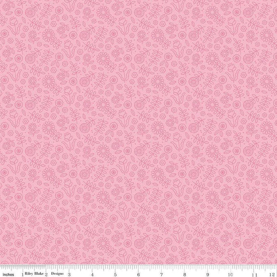 Image of Little Darlin' Tonal Floral Pink quilting cotton fabric by the RBD Designers for Riley Blake Designs. Features flowers on a pink background. Cute Little Fabric Shop