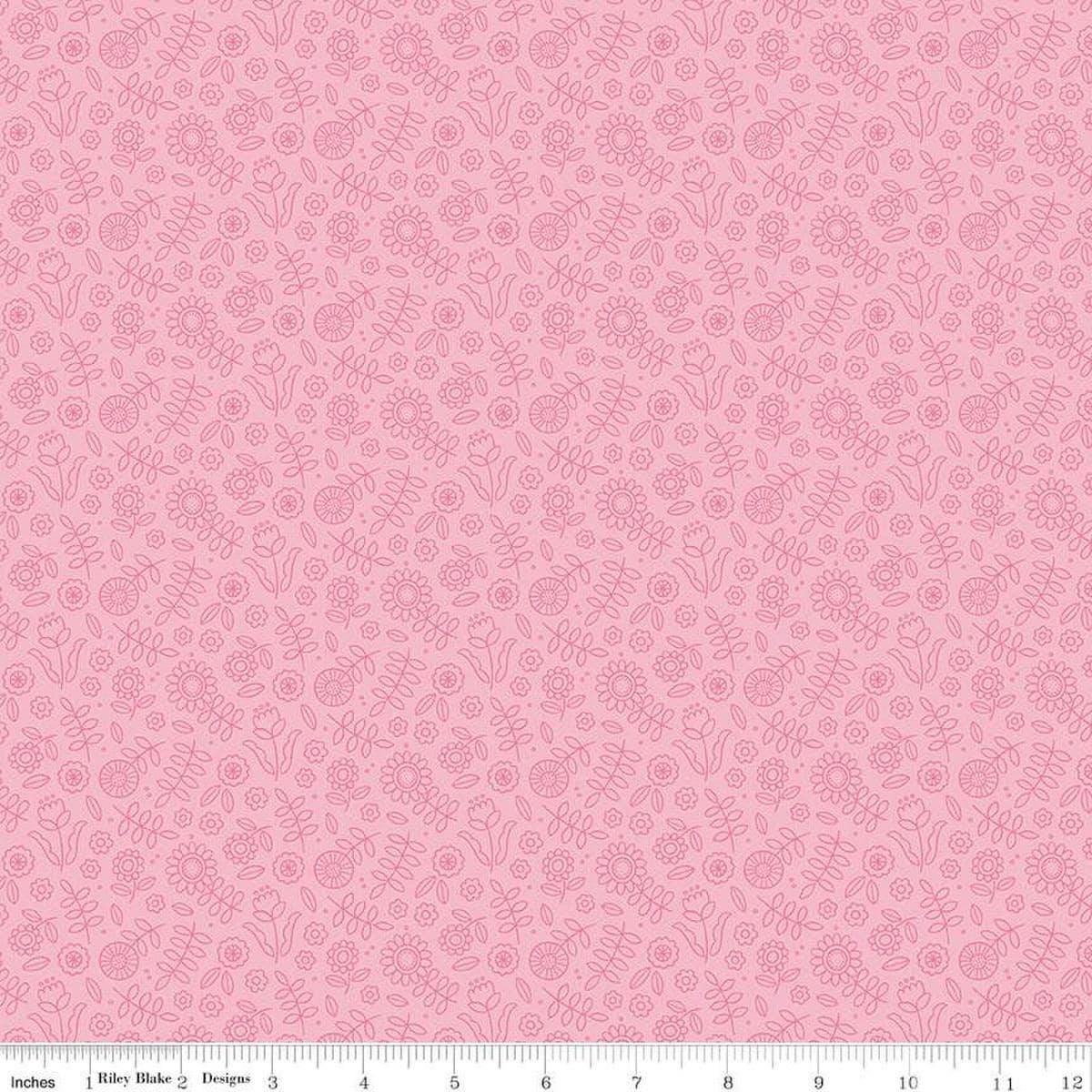 Image of Little Darlin' Tonal Floral Pink quilting cotton fabric by the RBD Designers for Riley Blake Designs. Features flowers on a pink background. Cute Little Fabric Shop