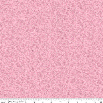 Image of Little Darlin' Tonal Floral Pink quilting cotton fabric by the RBD Designers for Riley Blake Designs. Features flowers on a pink background. Cute Little Fabric Shop