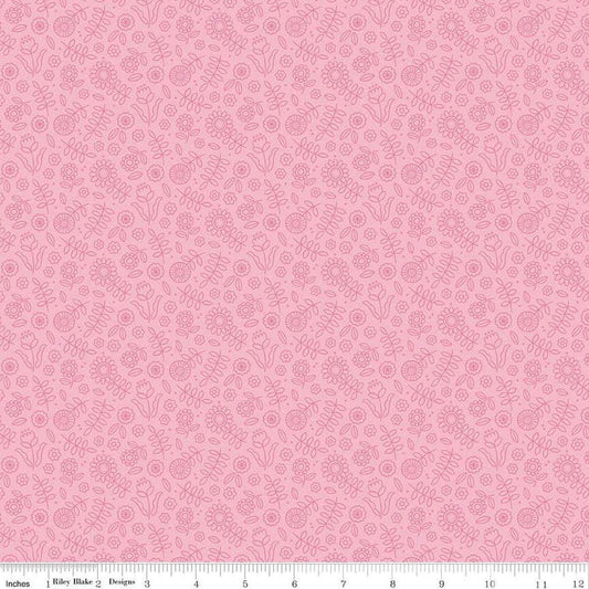 Image of Little Darlin' Tonal Floral Pink quilting cotton fabric by the RBD Designers for Riley Blake Designs. Features flowers on a pink background. Cute Little Fabric Shop
