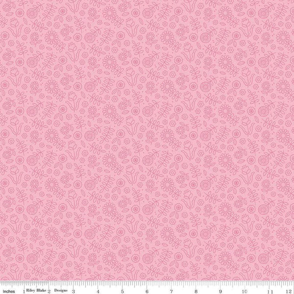 Image of Little Darlin&#39; Tonal Floral Pink quilting cotton fabric by the RBD Designers for Riley Blake Designs. Features flowers on a pink background. Cute Little Fabric Shop