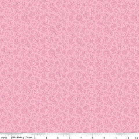 Image of Little Darlin&#39; Tonal Floral Pink quilting cotton fabric by the RBD Designers for Riley Blake Designs. Features flowers on a pink background. Cute Little Fabric Shop