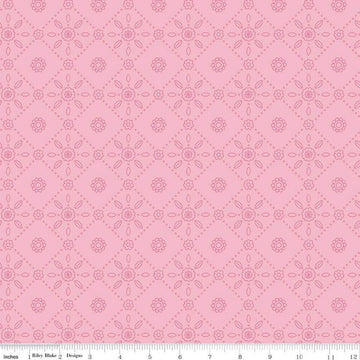 Image of Little Darlin' Fold Tile Pink quilting cotton fabric by the RBD Designers for Riley Blake Designs. Features shapes on a pink background. Cute Little Fabric Shop
