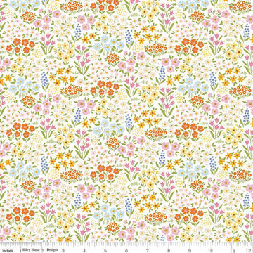 Image of Little Darlin' Floral Fields Cream quilting cotton fabric by the RBD Designers for Riley Blake Designs. Features flowers on a cream background. Cute Little Fabric Shop