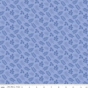 Image of Little Darlin' Leaves Periwinkle quilting cotton fabric by the RBD Designers for Riley Blake Designs. Features leaves on a purple background. Cute Little Fabric Shop