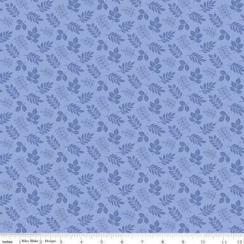 Image of Little Darlin&#39; Leaves Periwinkle quilting cotton fabric by the RBD Designers for Riley Blake Designs. Features leaves on a purple background. Cute Little Fabric Shop