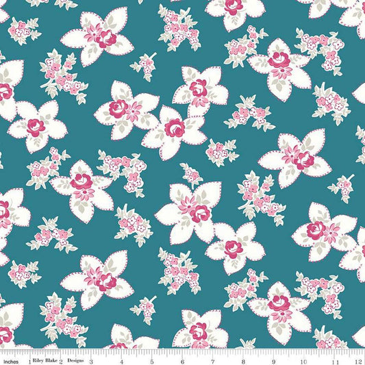 3-Yard cut- Precious Petites WIDEBACK WB15838 Blue - Riley Blake - Gerri Riboson- 108" - Floral - Quilting Cotton Fabric