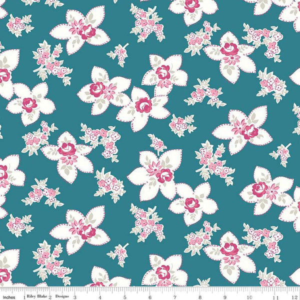 3 yard cut- Precious Petites WIDE BACK WB15838 Blue - Riley Blake - Gerri Riboson- 107/108" Wide - Floral - Quilting Cotton Fabric
