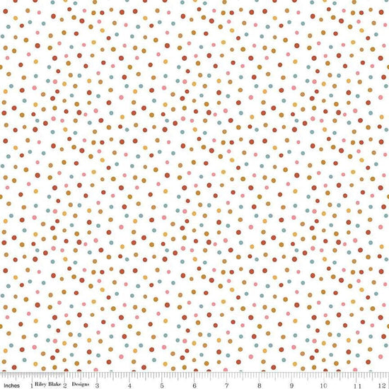 Image of Thimbelina & The Sewing Fairies Dotty Cloud quilting cotton fabric by Jennifer Long for Riley Blake Designs. Features dots on an off-white background. Cute Little Fabric Shop