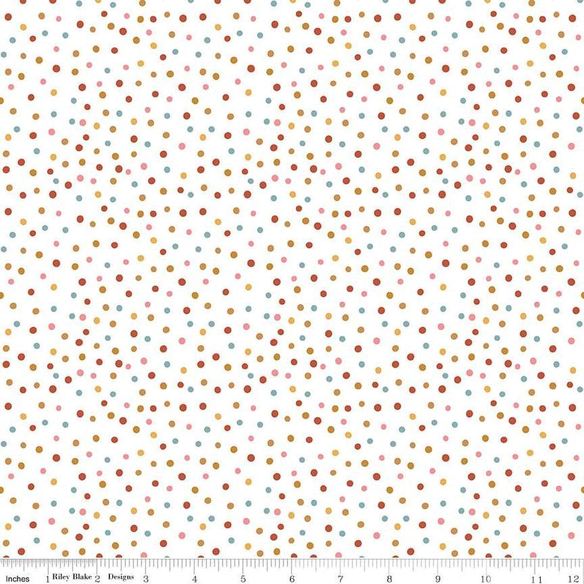 Image of Thimbelina & The Sewing Fairies Dotty Cloud quilting cotton fabric by Jennifer Long for Riley Blake Designs. Features dots on an off-white background. Cute Little Fabric Shop