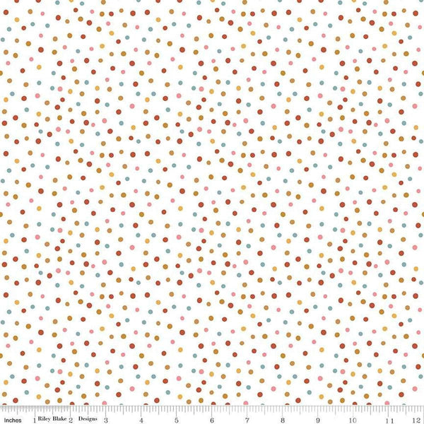 Image of Thimbelina & The Sewing Fairies Dotty Cloud quilting cotton fabric by Jennifer Long for Riley Blake Designs. Features dots on an off-white background. Cute Little Fabric Shop