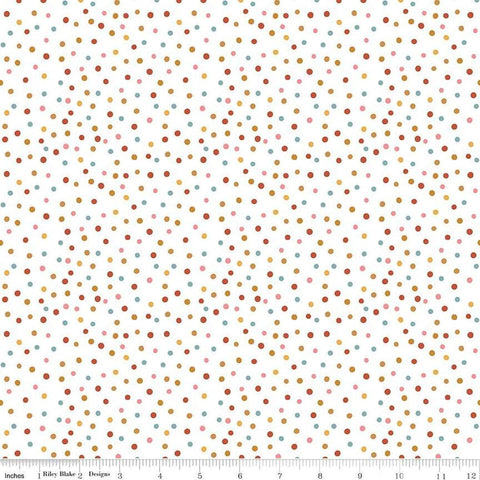 Image of Thimbelina & The Sewing Fairies Dotty Cloud quilting cotton fabric by Jennifer Long for Riley Blake Designs. Features dots on an off-white background. Cute Little Fabric Shop