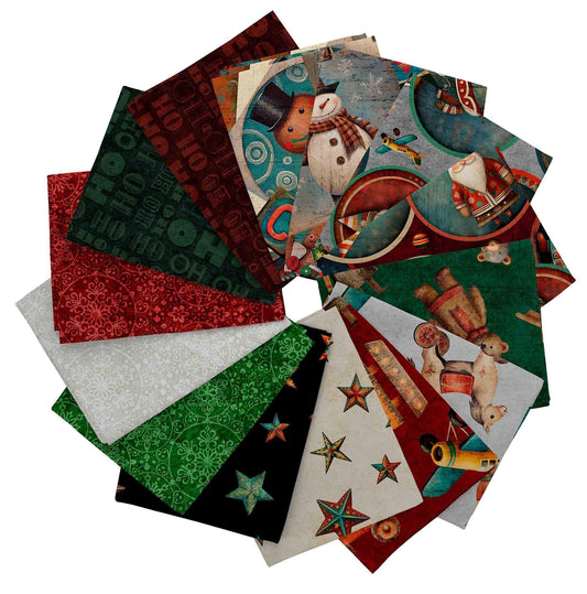 SALE Santa's Workshop Fat Quarter Bundle 14-Piece - QT Fabrics -  Precut - Christmas Holiday Season - Quilting Cotton Fabric