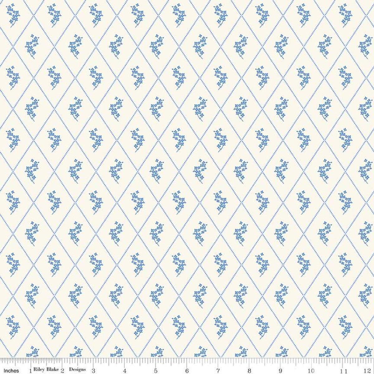 Image of Penelope Diamonds Cream quilting cotton fabric by My Mind's Eye for Riley Blake Designs. Features diamonds on a white background. Cute Little Fabric Shop