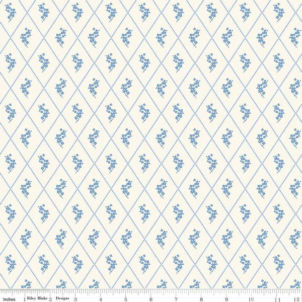 Image of Penelope Diamonds Cream quilting cotton fabric by My Mind&#39;s Eye for Riley Blake Designs. Features diamonds on a white background. Cute Little Fabric Shop