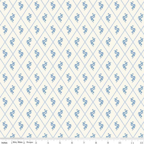 Image of Penelope Diamonds Cream quilting cotton fabric by My Mind&#39;s Eye for Riley Blake Designs. Features diamonds on a white background. Cute Little Fabric Shop