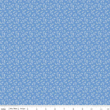 Image of Penelope Mini Stems Blue quilting cotton fabric by My Mind's Eye for Riley Blake Designs. Features flowers on a blue background. Cute Little Fabric Shop