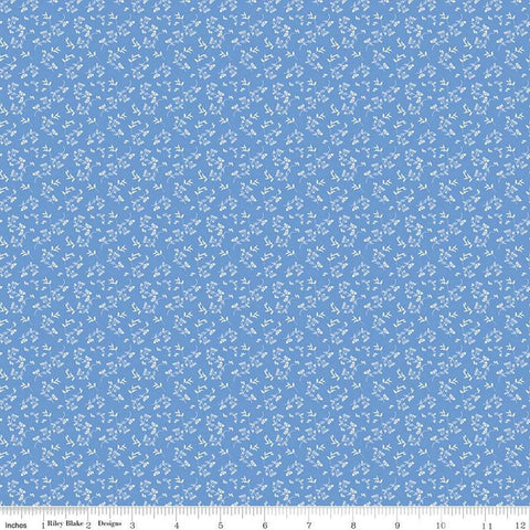 Image of Penelope Mini Stems Blue quilting cotton fabric by My Mind&#39;s Eye for Riley Blake Designs. Features flowers on a blue background. Cute Little Fabric Shop