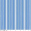 Image of Penelope Stripes Blue quilting cotton fabric by My Mind's Eye for Riley Blake Designs. Features stripes on a blue background. Cute Little Fabric Shop