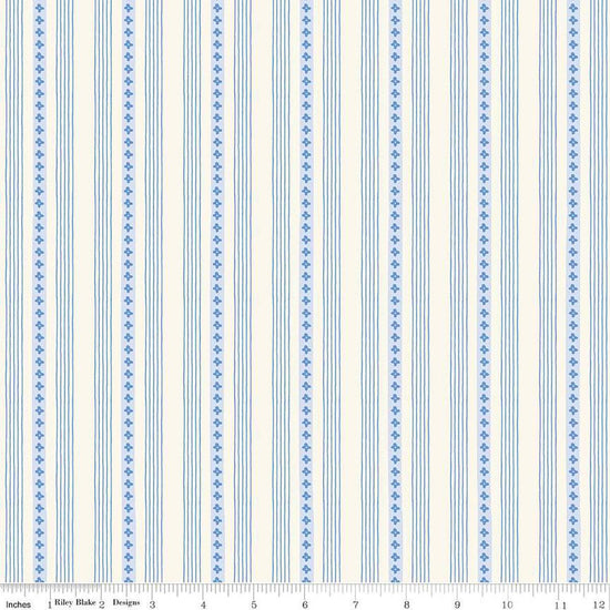 Image of Penelope Stripes Cream quilting cotton fabric by My Mind's Eye for Riley Blake Designs. Features stripes on a white background. Cute Little Fabric Shop