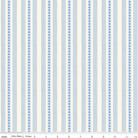 Image of Penelope Stripes Cream quilting cotton fabric by My Mind&#39;s Eye for Riley Blake Designs. Features stripes on a white background. Cute Little Fabric Shop