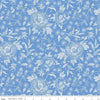 Image of Penelope Main Blue quilting cotton fabric by My Mind's Eye for Riley Blake Designs. Features flowers on a blue background. Cute Little Fabric Shop
