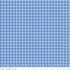 Image of Penelope Gingham Blue quilting cotton fabric by My Mind's Eye for Riley Blake Designs. Features plaid on a blue background. Cute Little Fabric Shop