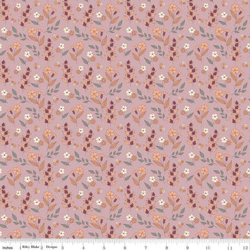 Image of the Evening on the Prairie Autumn Floral Mauve quilting cotton fabric by Modern Prairie for Riley Blake Designs. Features plants on a pink background. Cute Little Fabric Shop
