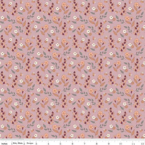 Image of the Evening on the Prairie Autumn Floral Mauve quilting cotton fabric by Modern Prairie for Riley Blake Designs. Features plants on a pink background. Cute Little Fabric Shop