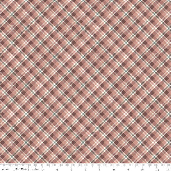 Image of the Evening on the Prairie Plaid Dusty Rose quilting cotton fabric by Modern Prairie for Riley Blake Designs. Features plaid on a pink background. Cute Little Fabric Shop