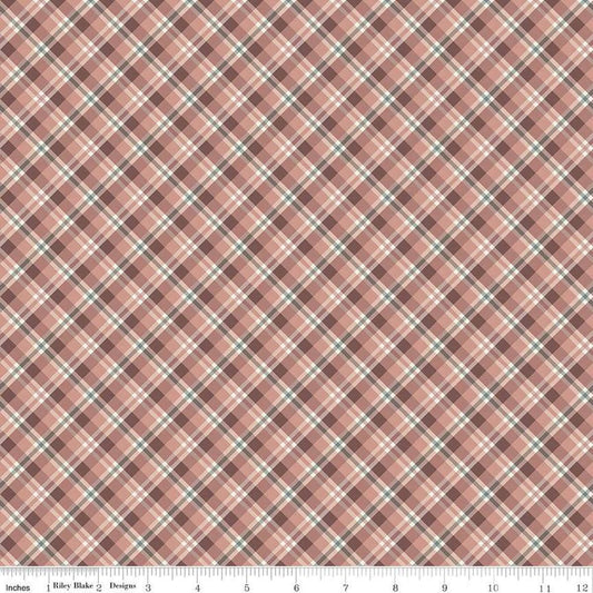 Image of the Evening on the Prairie Plaid Dusty Rose quilting cotton fabric by Modern Prairie for Riley Blake Designs. Features plaid on a pink background. Cute Little Fabric Shop