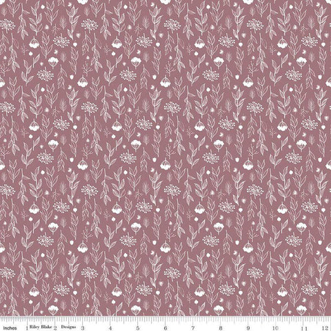 Image of the Evening on the Prairie Silhouette Floral Heather quilting cotton fabric by Modern Prairie for Riley Blake Designs. Features plants on a purple background. Cute Little Fabric Shop