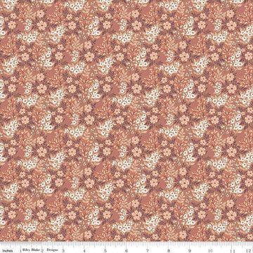 Image of the Evening on the Prairie Ditsy Floral Umber quilting cotton fabric by Modern Prairie for Riley Blake Designs. Features flowers on an orange background. Cute Little Fabric Shop