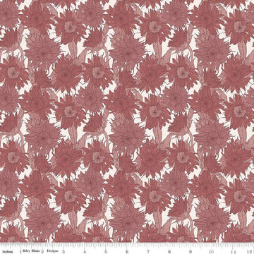 Image of the Evening on the Prairie Sunflower Dusty Rose quilting cotton fabric by Modern Prairie for Riley Blake Designs. Features flowers on a pink background. Cute Little Fabric Shop