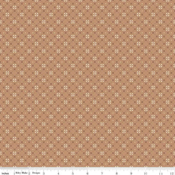 Image of the Evening on the Prairie Geo Floral Sienna quilting cotton fabric by Modern Prairie for Riley Blake Designs. Features geometric designs on an orange background. Cute Little Fabric Shop