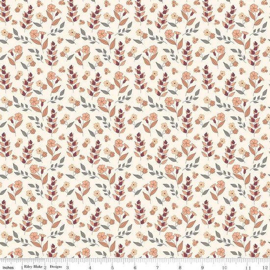 Image of the Evening on the Prairie Autumn Floral Cream quilting cotton fabric by Modern Prairie for Riley Blake Designs. Features plants on an off-white background. Cute Little Fabric Shop
